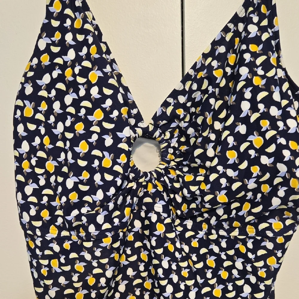 LOFT Beach Navy and Yellow Fruit‎ Pattern Swimsuit